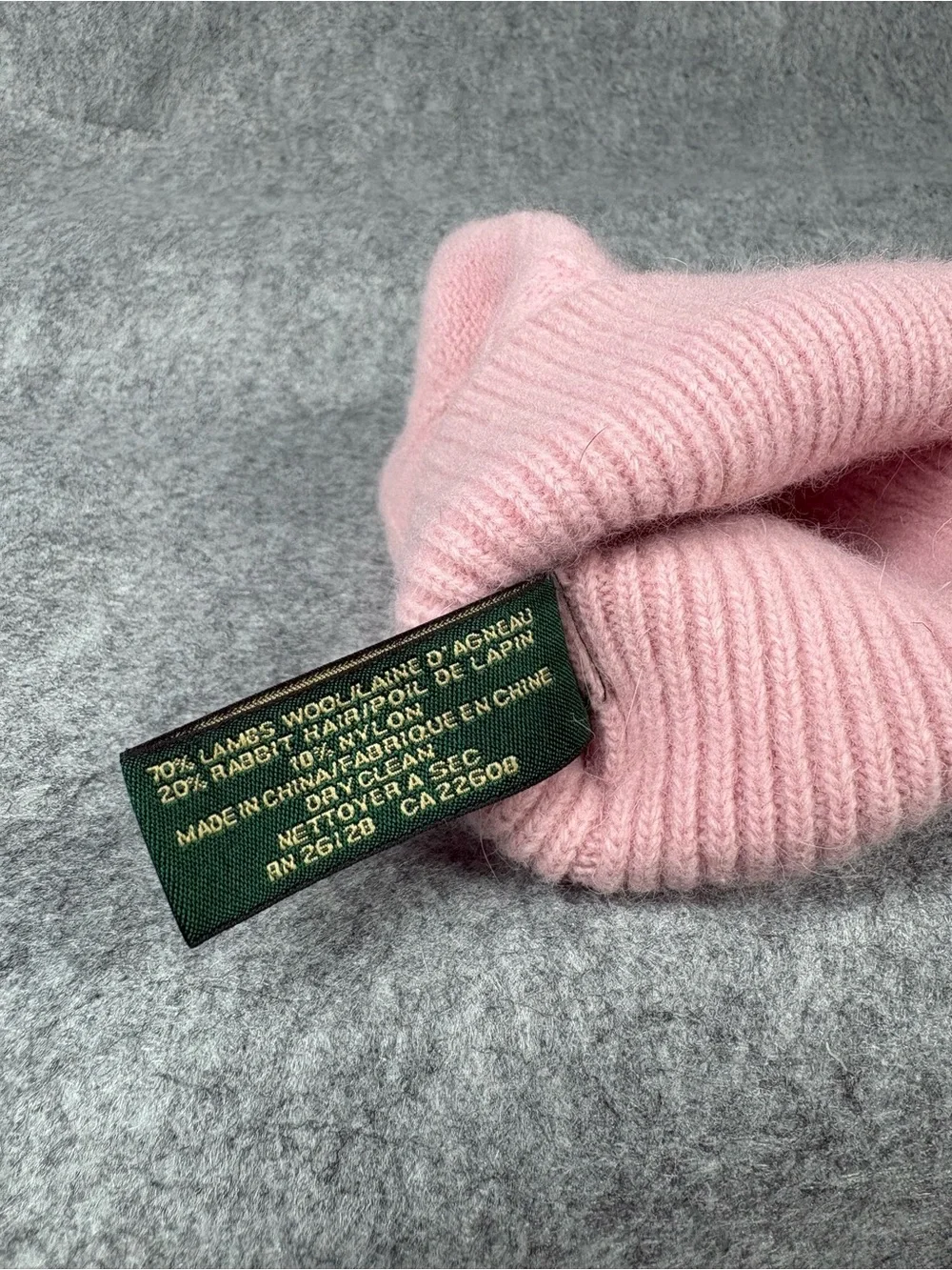 Lauren Ralph Lauren Youth Pink Wool Rabbit Hair Knit Beanie Hat